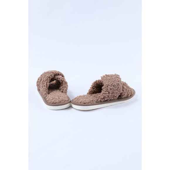 Azura Exchange  Brown Teddy Fur Cross Straps Home Slippers - Picture 11 of 13